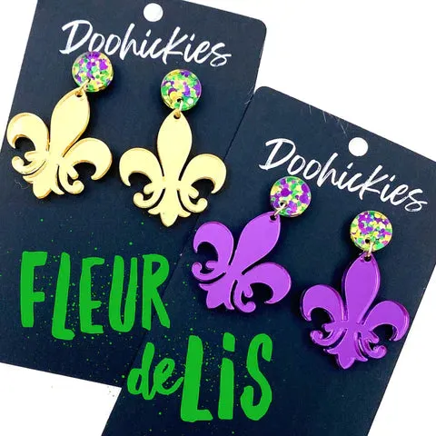 2 Fleur de Lis Acrylic Dangle Earrings - Purple