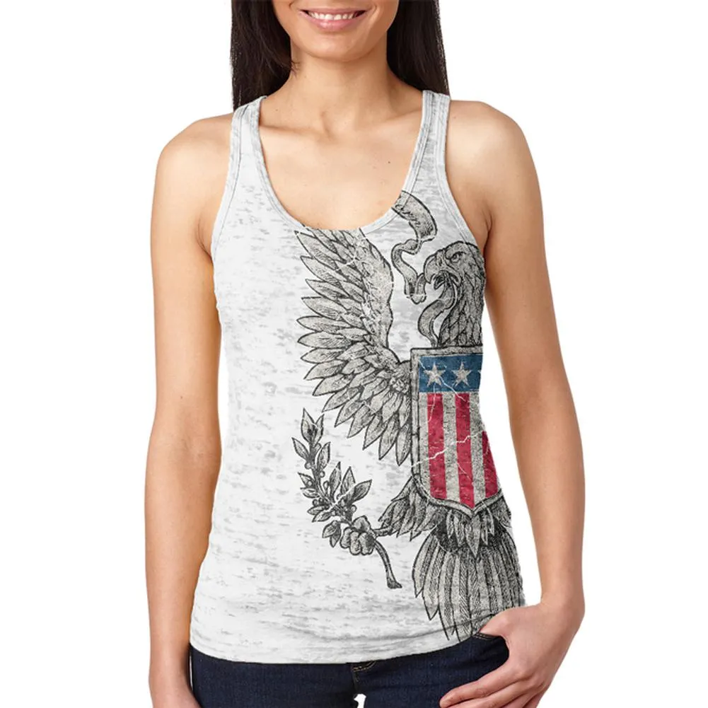 4th Of July Born Free Vintage American Eagle Juniors Burnout Racerback Tank Top