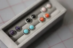 8mm Post Earrings - Choose Your Stone - Amazonite - Charoite - Pink Opal - Black Onyx - Spiny Oyster - Sterling Silver