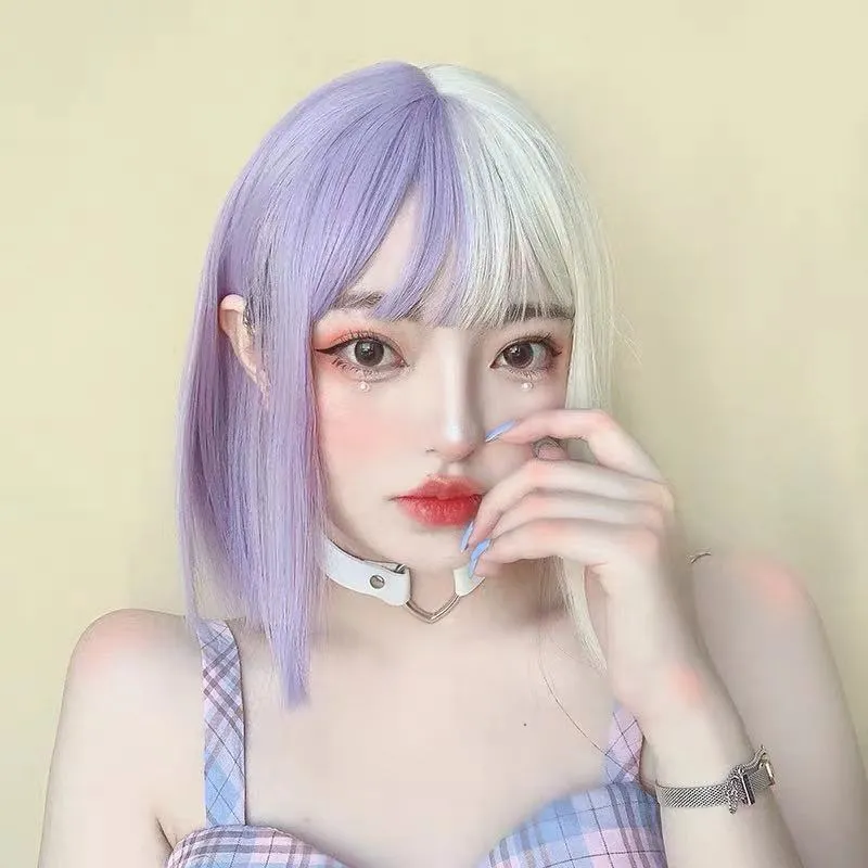 ALEEBY HARAJUKU LOLITA PURPLE WHITE SHORT STRAIGHT WIG BY31170