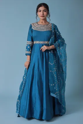 Anarkali Embellished Silk Suit with Embroidered Dupatta