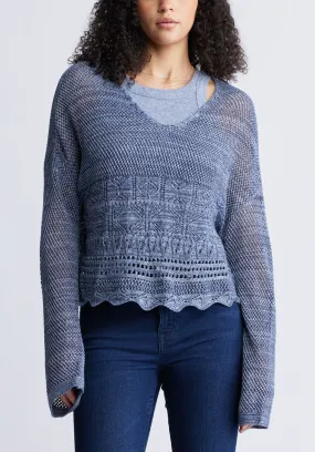 Cornelia Women's Crochet Cropped Sweater, Denim Blue - SW0056S