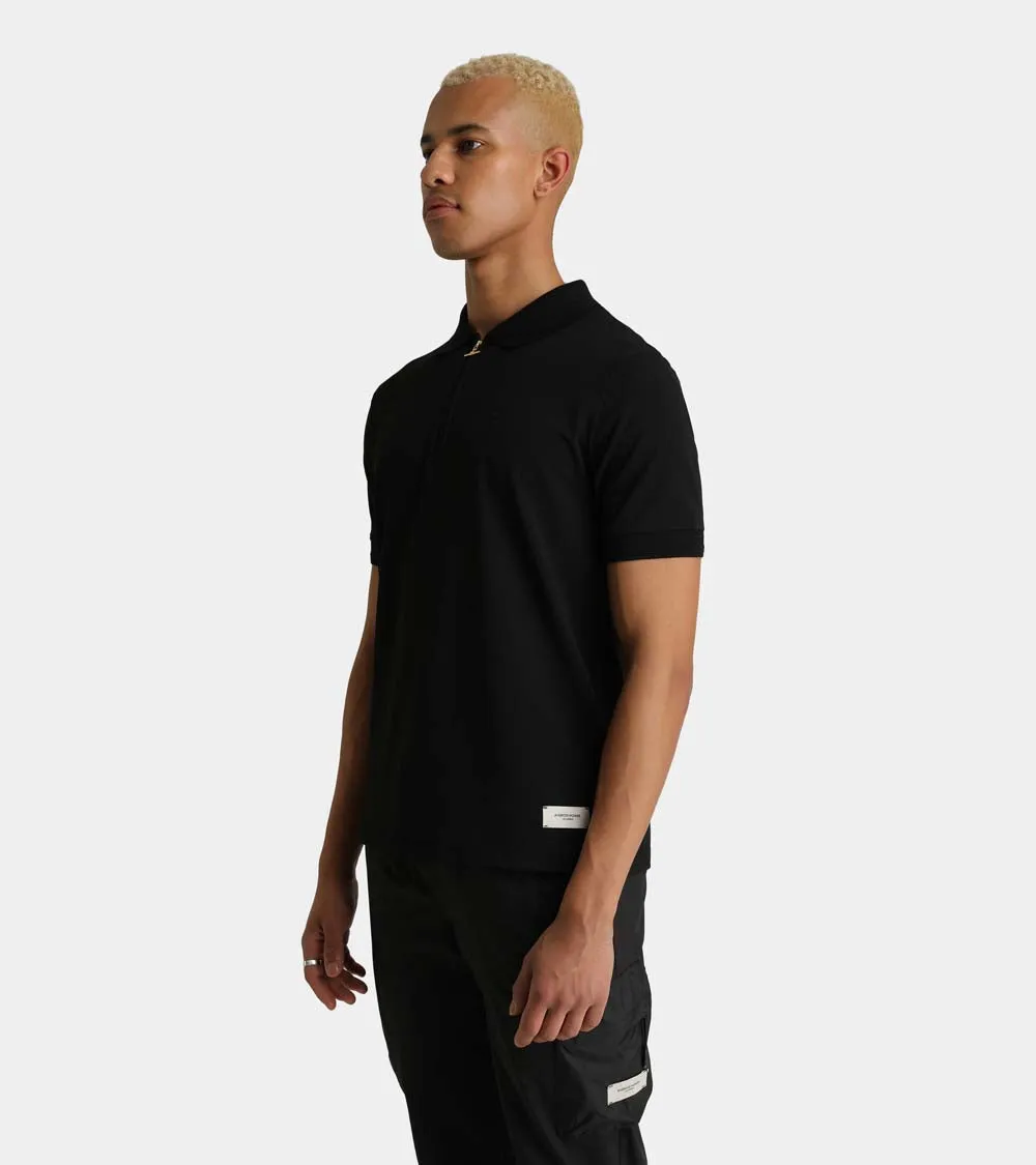 Embroidered Zip Polo | Black AHTA231-05