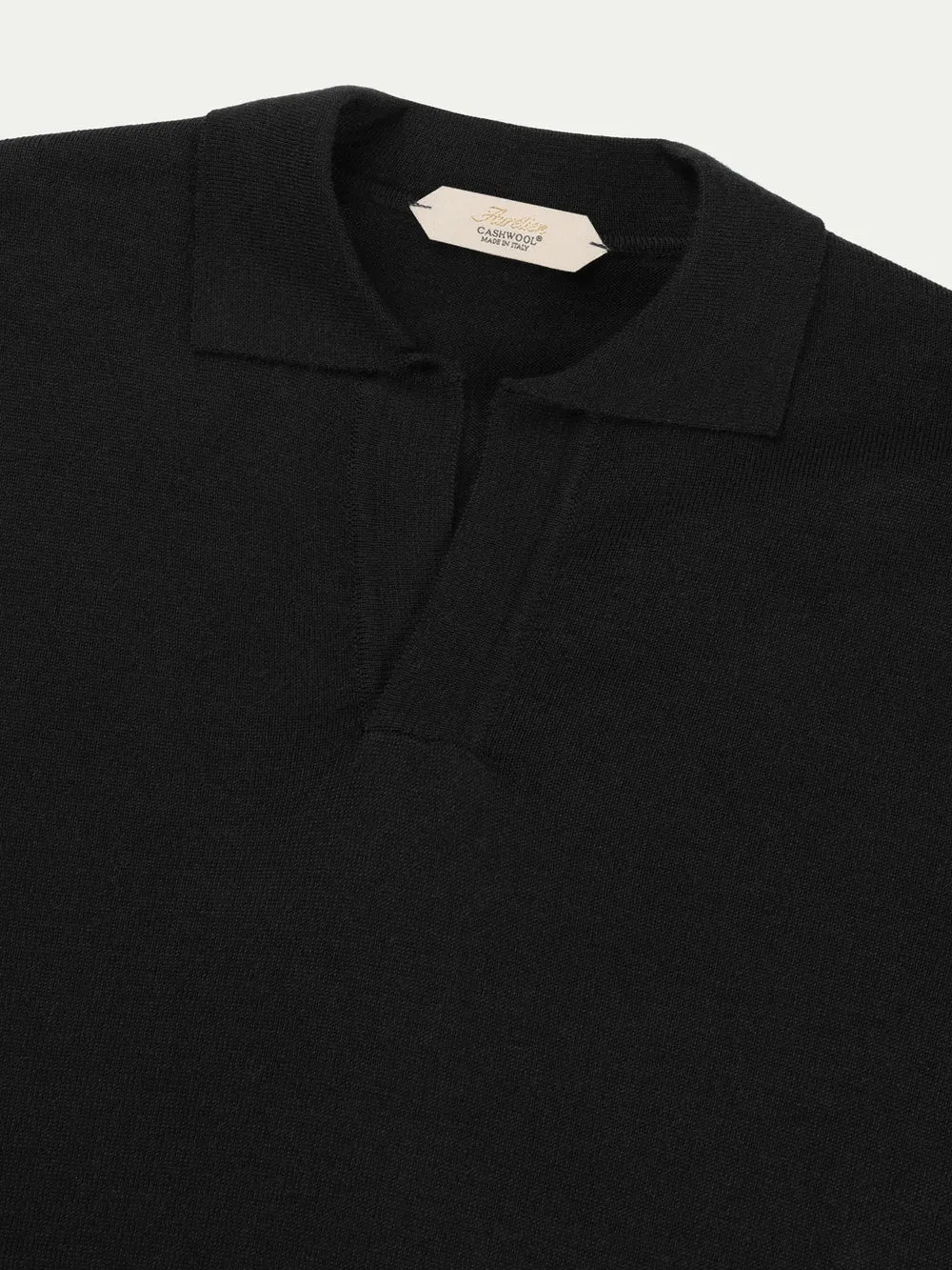 Extrafine Merino Buttonless Polo Black