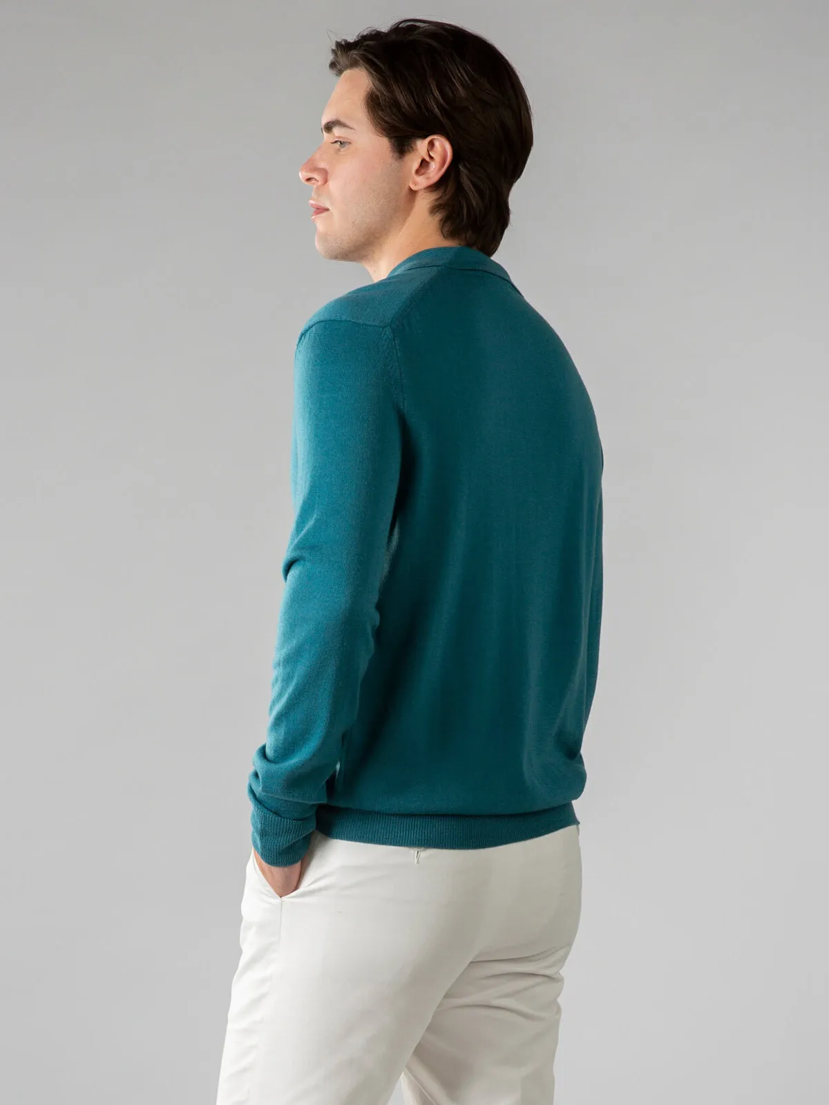 Extrafine Merino Buttonless Polo Carribean Blue