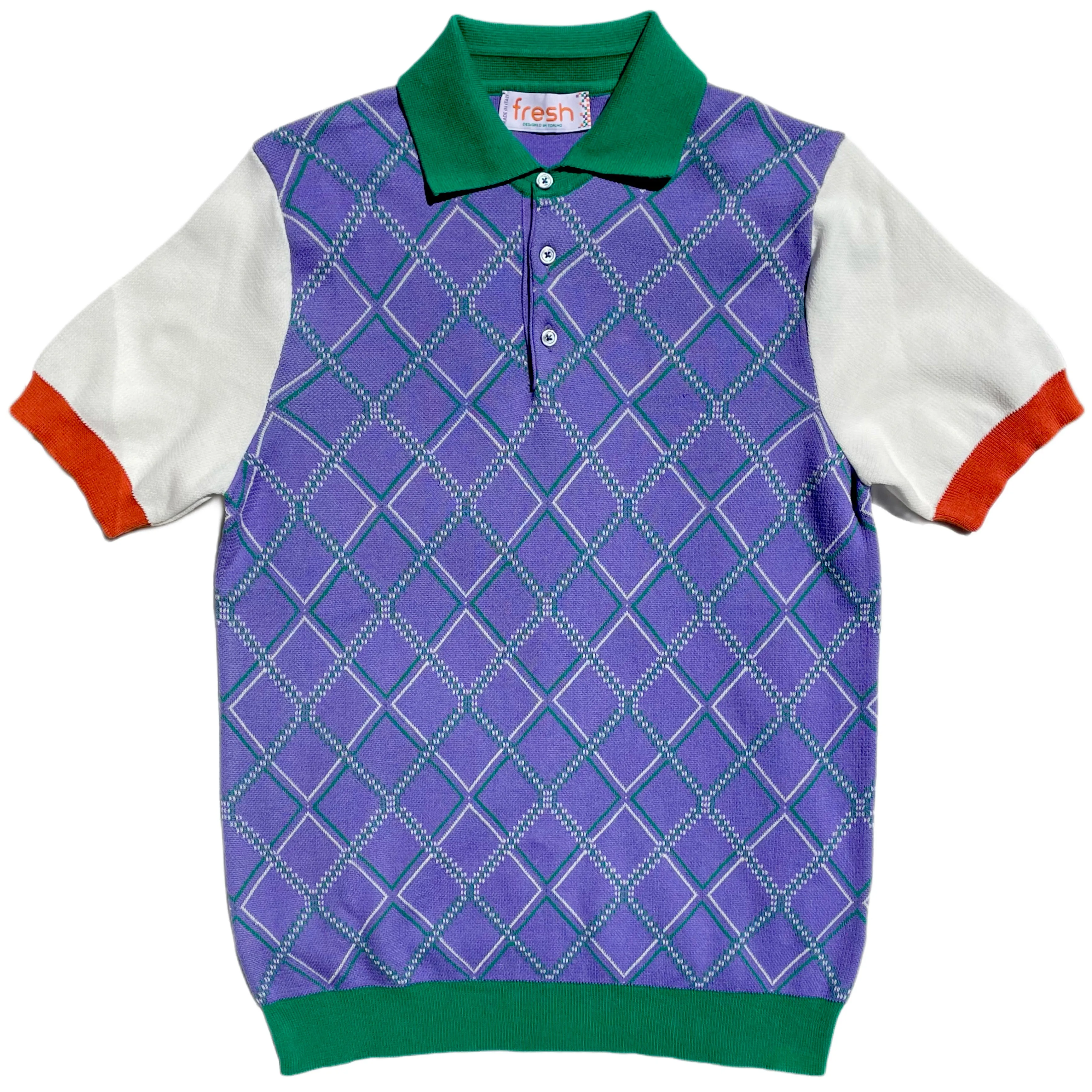 FRESH Argyle Extra Fine Crepe Cotton Knitted Polo in Purple