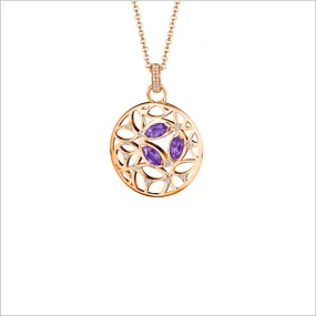 Medallion Amethyst Diamond Small Pendant in Sterling Silver plated in 18k Rose Gold