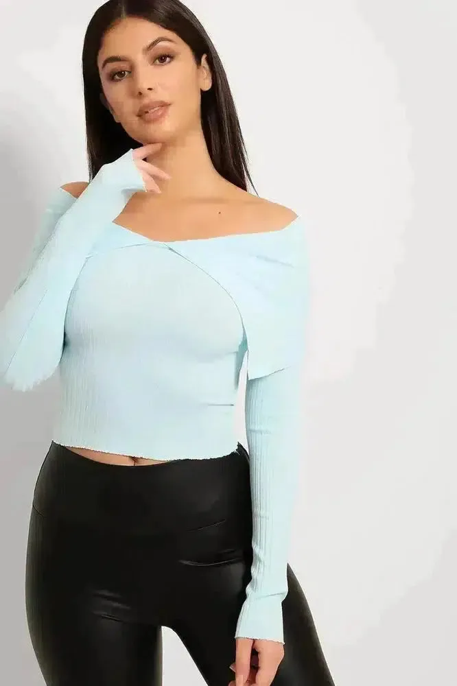 Off Shoulder Ribbed Jersey Cropped Top