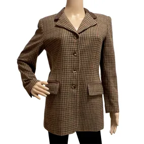 Vintage Women's Brown and Beige Plaid Wool Lined Blazer - Size 8P - J.G. Hook Collection