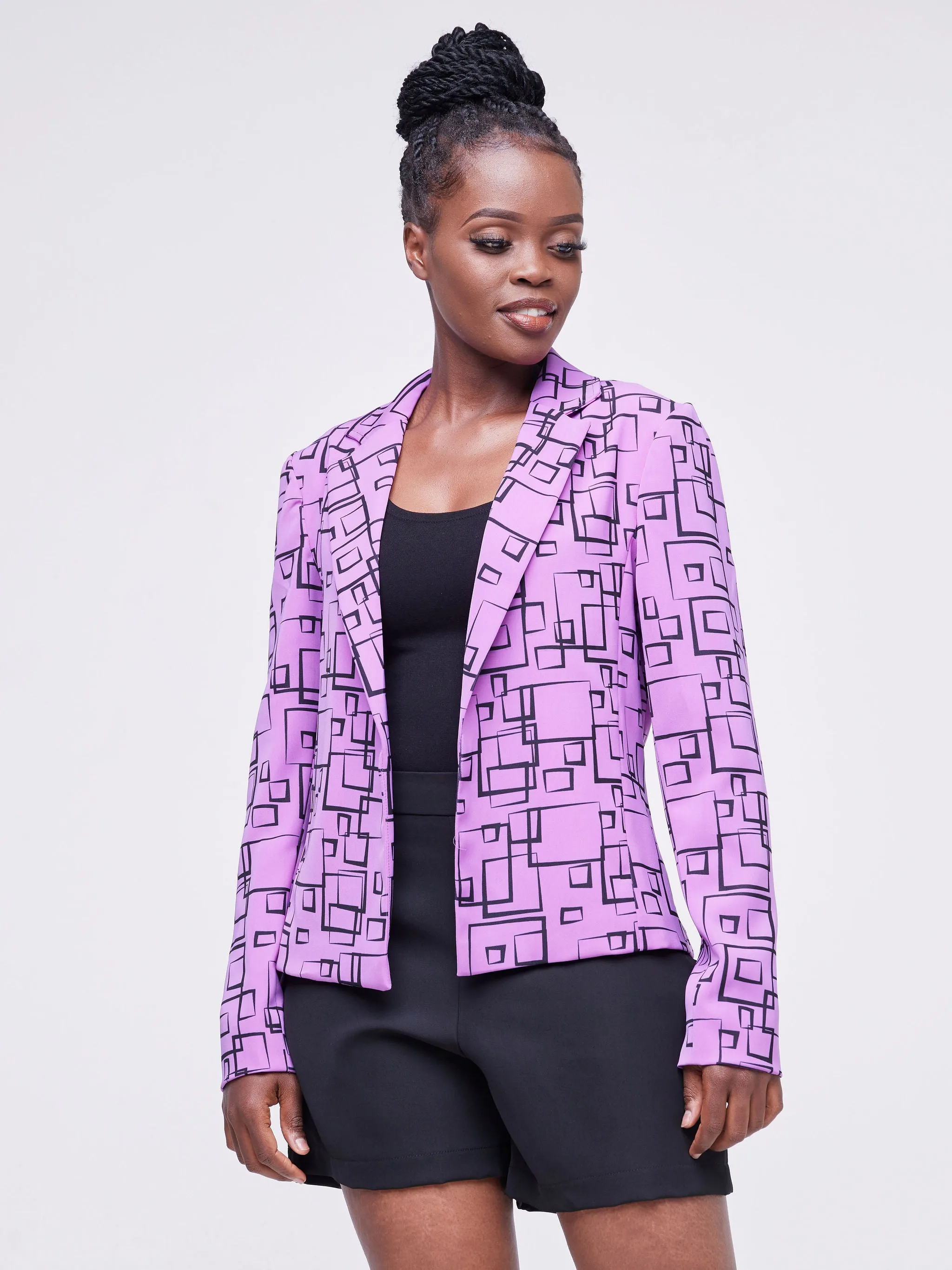 Vivo Fahari Long Sleeve Short Jacket - Light Purple Geometric Print