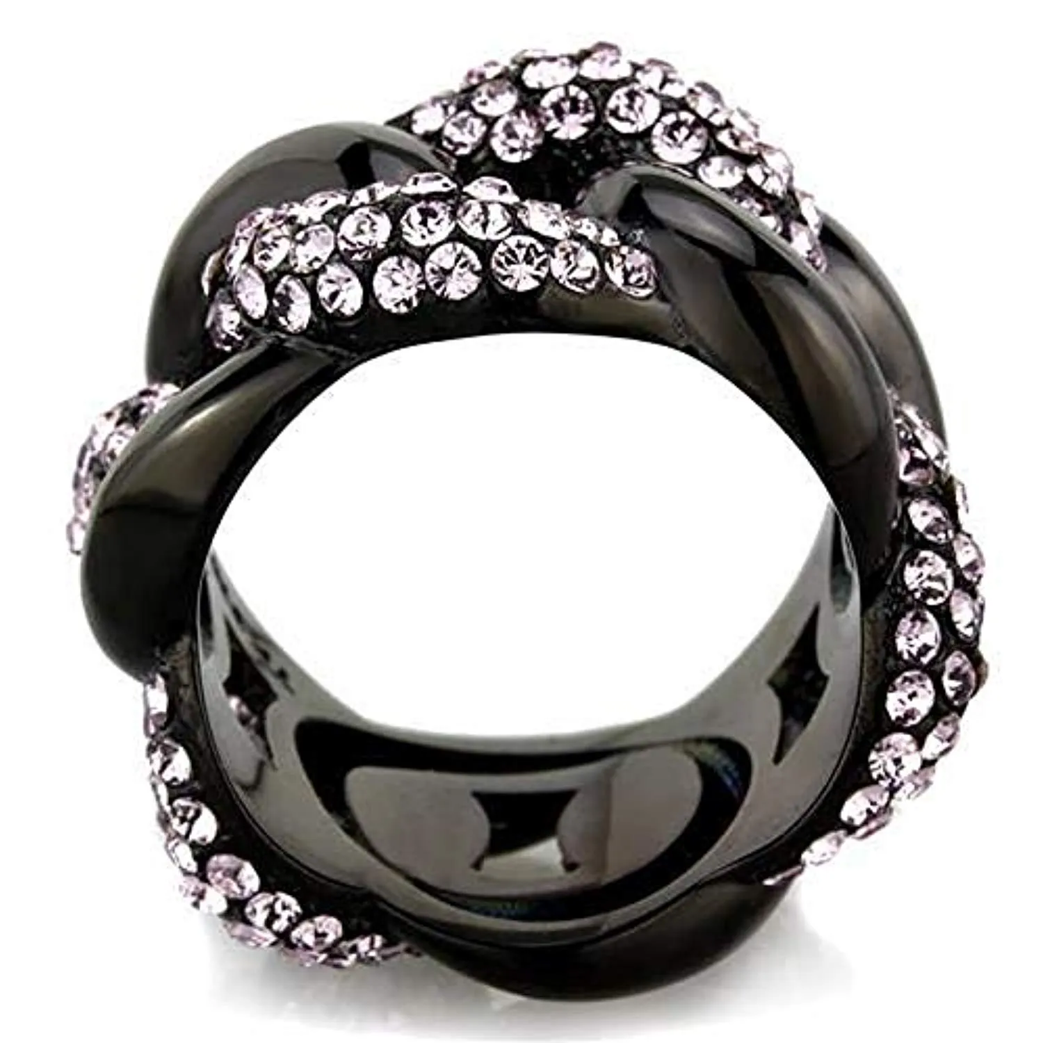 WildKlass Stainless Steel Ring IP Black Women Top Grade Crystal Light Amethyst