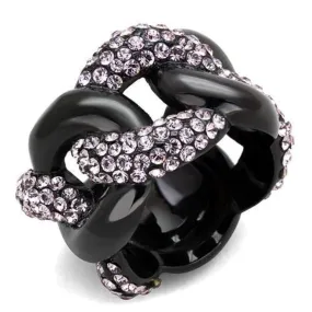 WildKlass Stainless Steel Ring IP Black Women Top Grade Crystal Light Amethyst