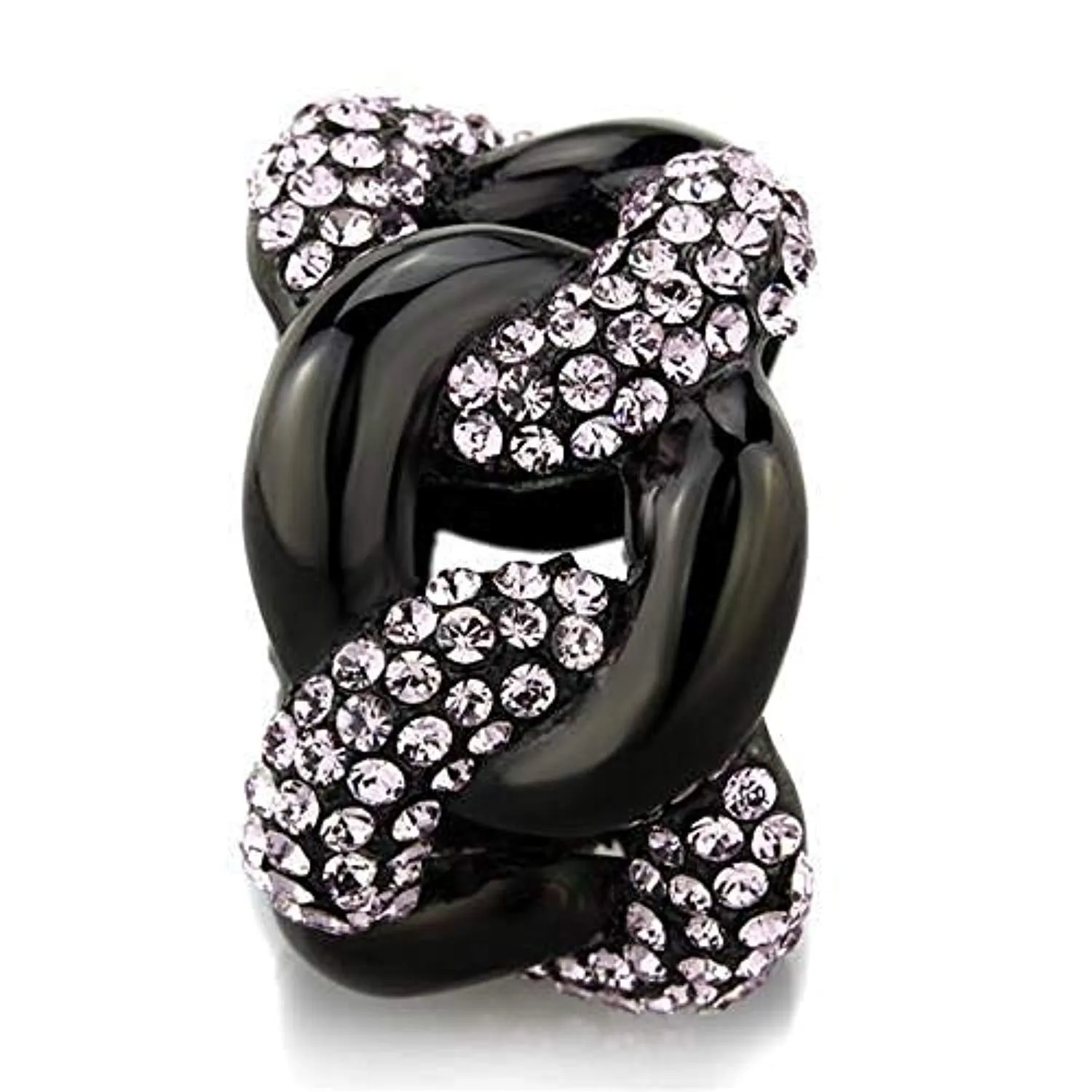 WildKlass Stainless Steel Ring IP Black Women Top Grade Crystal Light Amethyst